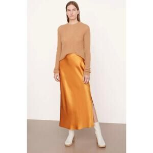 Vince Satin Midi Slip Skirt Gold Sap Orange 1X Luxurious Chic Classy